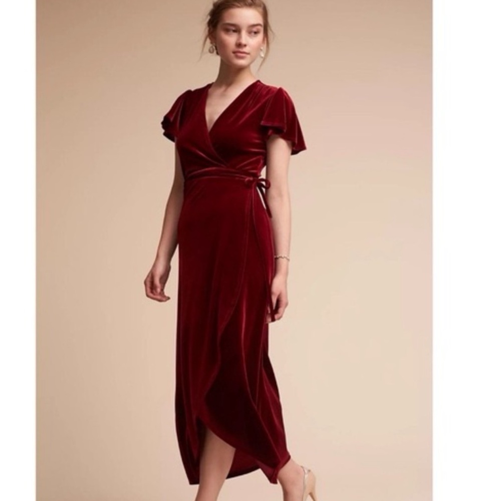 BHLDN Thrive Red Velvet Wrap Dress small